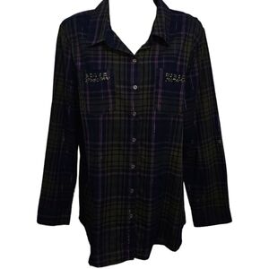 NWT Dressbarn Sparkle Plaid Button Down Adjustable Sleeve Top
